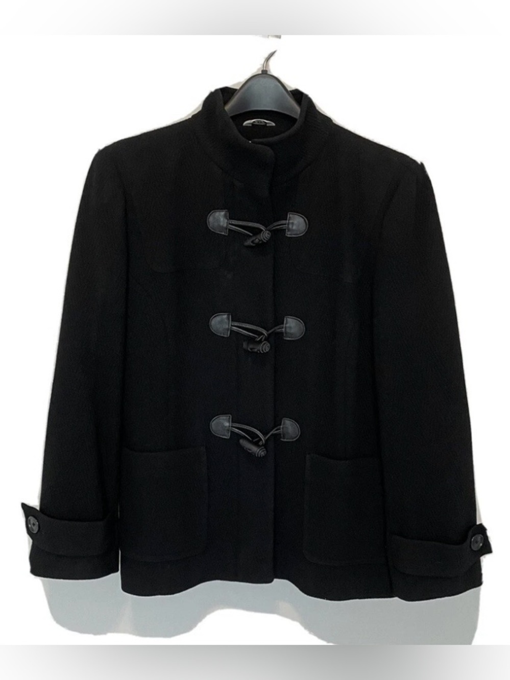Talbots Petites Black Wool Collared Jacket Coat Size 8P Zipper Lined Classic